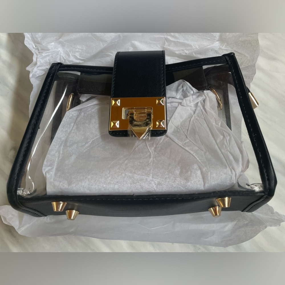 NEW clear stadium bag with gold chain strap